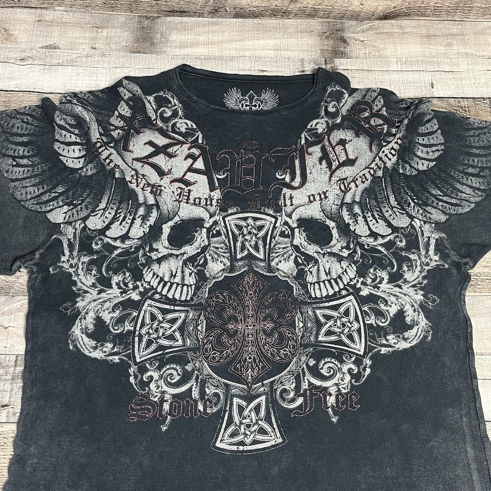 Xzavier Thermal Shirt Size XL Black Thermal Long Sleeve Y2K Punk Grunge Skulls - Picture 3 of 11